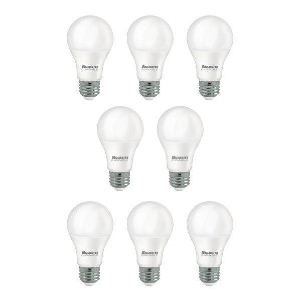Bulbrite 9w Dimmable Frost A19 LED Light Bulbs Medium (E26) Base, 4000K Cool White Light, 800 Lumens, 8PK 862719
